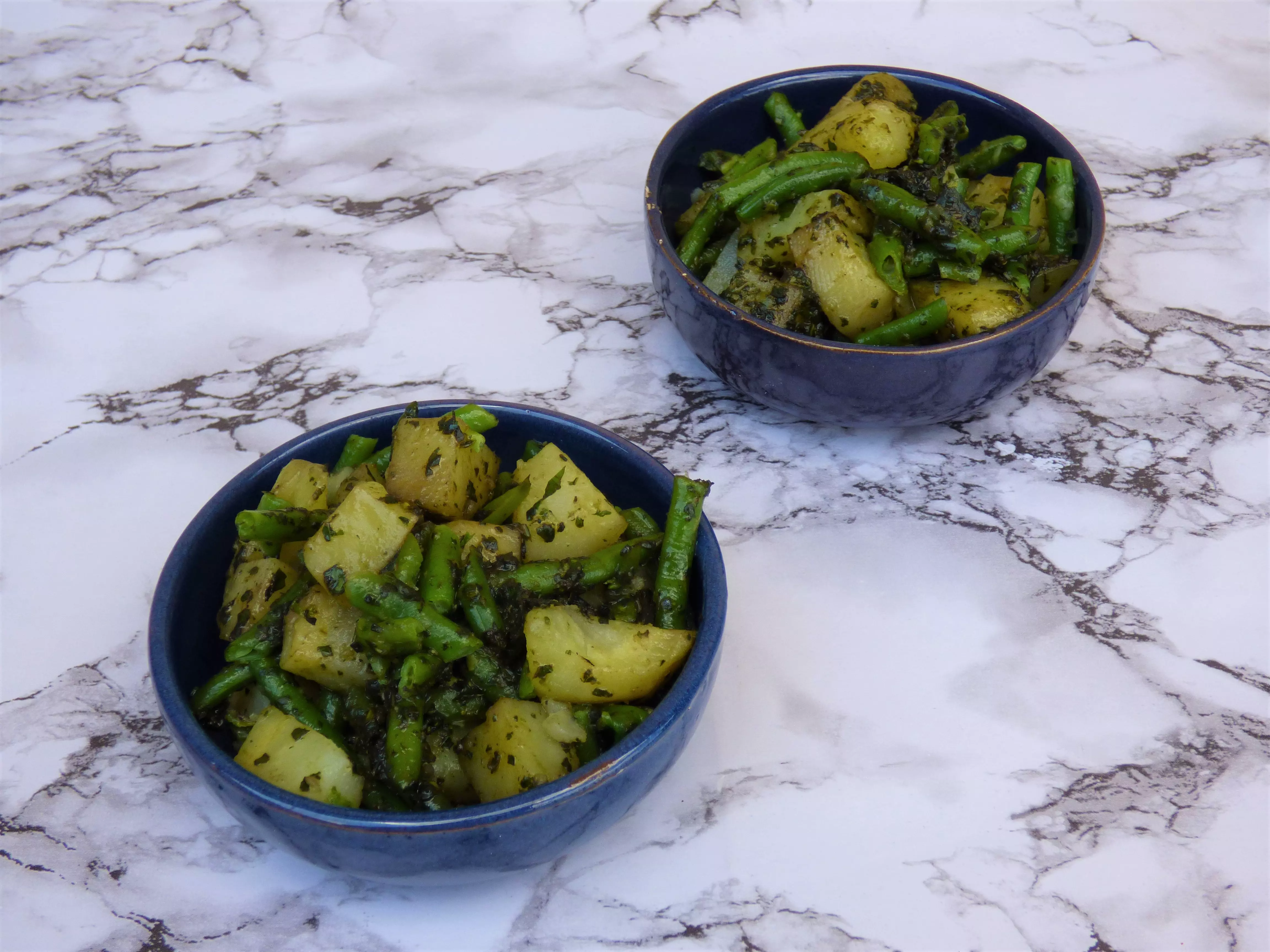Potatoes, green beans and plant-based pesto